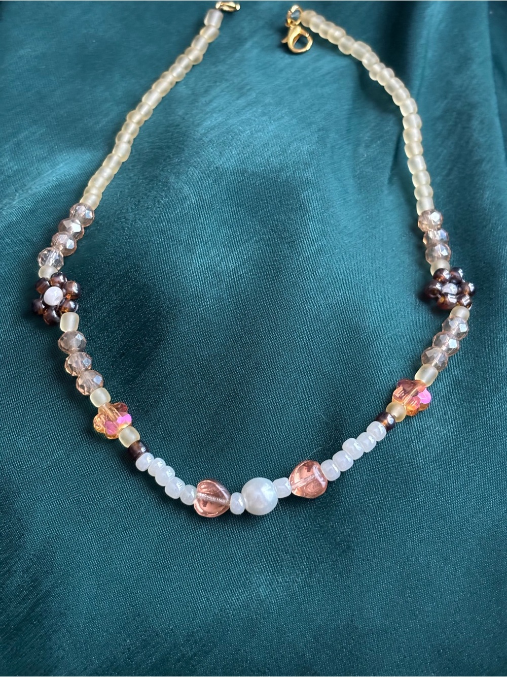 Handcrafted Pink and Cream Beaded Necklace